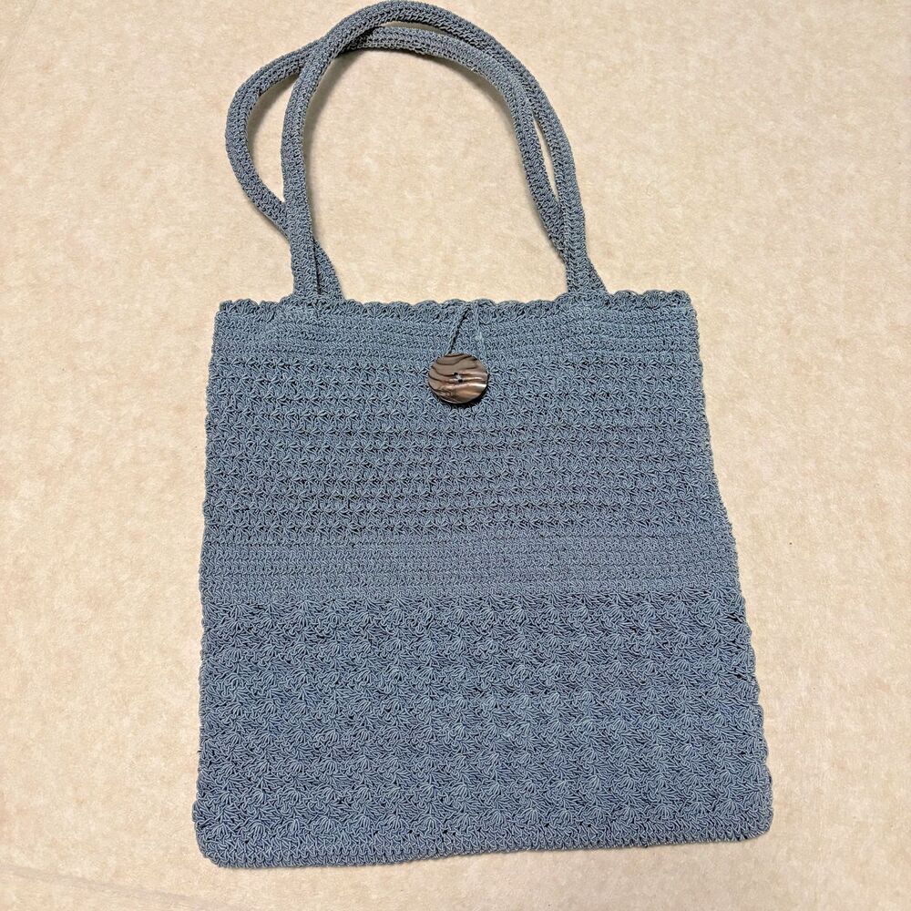 J. Jill Cornflower Blue Crochet Knit Purse Tote Shoulder Bag Handbag Hobo Boho